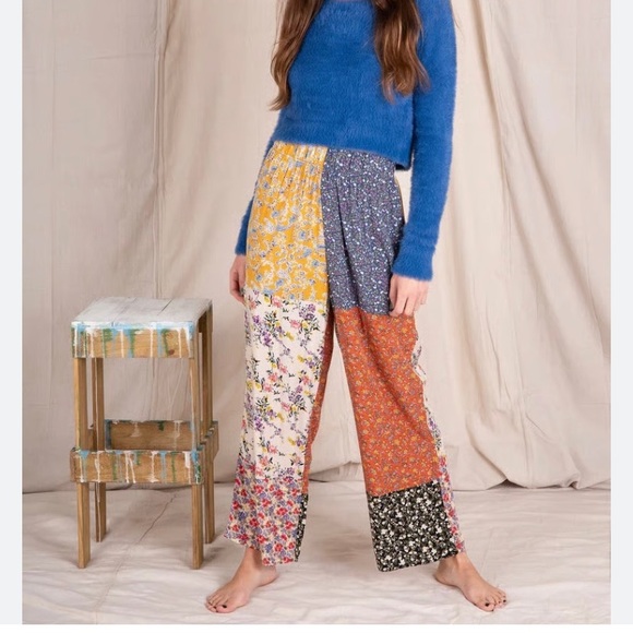 NATURAL LIFE Pants - Natural Life Patchwork Floral Mimi Pants - XS - Bohemian - Wide Leg